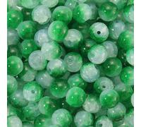 PONABEADIY 1 Box 312PCS 8MM Green Crackle Glass Beads with Hole Round Imitation Jade Crystal Baking Painted Two Tone Loose Spacer Bead Bulk for Jewellery Making Bracelets Necklaces Diy Craft Supply
