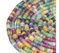 PONABEADIY 1 Box 312PCS Natural White Jade Beads with Hole Flat Round coloured Gemstone Frosted Disc Shaped Heishi Stone Loose Spacer Bead Bulk for Jewellery Making Bracelets Necklace Diy Craft Supply