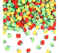 PONABEADIY 1 Box 320pcs Red Green Yellow Polymer Clay Apples Beads with Drilled Handmade Soft Clayey Fruits Slice Fruit Spacer Loose Bead Charm Bulk for Jewellery Making Back to School Diy Craft