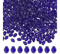 PONABEADIY 1 Box 325PCS 8MM Dark Blue Clear Teardrop Glass Beads Vertical Hole Faceted Crystal Water Drop Transparent Loose Spacer Bead Bulk for Jewellery Making Bracelets Necklaces Diy Craft Supply