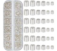 PONABEADIY 1 Box 3500PCS 1.5/2/2.5MM Silver Tube Crimp Beads Brass Metal Crimping Column Stopper Cylinder Assorted Spacer Loose Bead Bulk for Jewellery Making Necklace Bracelets DIY Crafts Supplies