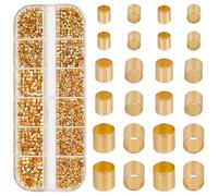PONABEADIY 1 Box 3500PCS Gold Brass Tube Crimp Beads Crimping Metal Cylinder Tubes Shaped Golden Column Stoppers Ends Spacer Loose Bead Bulk for Jewellery String Bracelets Accessories DIY Craft Supply