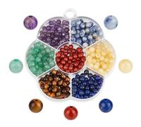 PONABEADIY 1 Box 350pcs 4mm 7 Styles Chakra Beads Natural Round Stone Dyed Undyed Mixed Stones Energy Smooth Loose Spacer Bead Charm Bulk for Jewellery Making Necklaces Bracelet Decor Diy Craft Supply