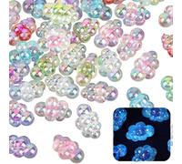 PONABEADIY 1 Box 35PCS Acrylic Lumious Cloud Beads with Hole UV Plating Iridescent Glow in the Dark Rainbow Weather Bubble Loose Spacer Bead Bulk for Jewellery Making Necklaces Bracelet Diy Crafts