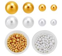 PONABEADIY 1 Box 360PCS White Gold Plastic Pearl Beads No Holes Mixed Size Assorted Acrylic Round Gloss Faux Pearls Makeup Bead Kits Bulk for Jewellery Making Christmas Vase Fillers Crafts Supplies