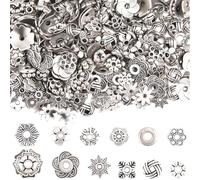 PONABEADIY 1 Box 384PCS 12 Styles Tibetan Style Beads Caps with Hole Alloy Antique Silver Assorted Metal Flower Findings End Loose Spacer Bead for Jewellery Making Bracelets Earrings Diy Crafts Supply
