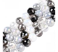 PONABEADIY 1 Box 4 Strands 200PCS 8MM Black White Assorted Faceted Glass Beads with Holes Round Crystal Electroplated Shiny Spacer Loose Bead for Jewellery Making Earrings Necklaces Diy Craft Supply