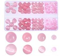 PONABEADIY 1 Box 4 Styles 190PCS Pink Cat Eye Glass Beads with Hole Round Two Tone Cats Eyes Assorted Sizes Smooth Loose Spacer Bead Bulk for Jewellery Making Necklace Bracelets Earrings Diy Crafts