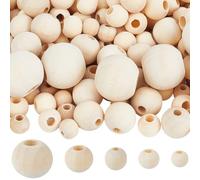 PONABEADIY 1 Box 400PCS 5 Sizes Natural Unfinished Wooden Beads with Large Hole Round Macrame Wood White European Spacer Loose Bead Bulk for Jewellery Making Home Wall Hanging Decoration DIY Crafts