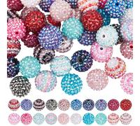 PONABEADIY 1 Box 40pcs 20mm Rhinestone Round Beads Red Blue Purple Resin Rhinestones Sparkle Bubblegum Disco Ball Loose Spacer Bead Charms Bulk for Jewellery Making Christmas Decor Diy Craft Supply