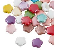PONABEADIY 1 Box 40PCS Flower Ceramic Beads with Hole Porcelain Handmade colourful Bright Glazed Cute Floral Shaped Charms Loose Spacer Bead Bulk for Jewellery Making Bracelet Necklace Diy Crafts