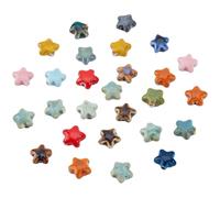 PONABEADIY 1 Box 40PCS Porcelain Star Beads with Hole Ceramic Handmade Glazed Starfish Ocean Sea Colourful Loose Spacer Bead Bulk for Jewellery Making Bracelets Necklaces Earrings Diy Crafts Supply