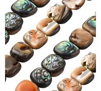 PONABEADIY 1 Box 44PCS Natural Abalone Shell Beads with Hole Flat Square Shells Mixed colour Paua Summer Sea Hawaii Ocean Spacer Loose Bead Bulk for Jewellery Making Necklace Bracelet Diy Craft Supply