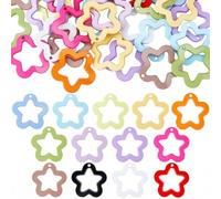 PONABEADIY 1 Box 45pcs Hollow Star Acrylic Beads Opaque Stars Frame Large Cutouts Plastic Cute Pentagram Dangle Loose Spacer Bead Charms Bulk for Jeweley Making Necklaces Bracelets Diy Craft Supply