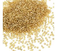 PONABEADIY 1 Box 4MM 3000PCS Gold Glass Seed Beads with Hole Transparent Mini Pony Round Silver Lined Clear Loose Spacer Beads for Jewellery Making Friendship Bracelets Earrings Diy Crafts Supplies