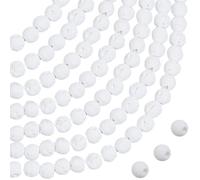PONABEADIY 1 Box 5 Strands 475PCS White Lava Rock Stone Beads with Hole Volcanic Round Synthetic Chakra Energy Gemstone Spacer Oil Diffuser Loose Bead for Jewellery Making Bracelet Necklace DIY Crafts