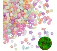 PONABEADIY 1 Box 500pcs Luminous Acrylic Beads Transparent Light Glow in the Dark Clear Plastic Rave Kandi Pony Loose Spacer Bead Charm Bulk for Jewellery Making Necklaces Bracelets Diy Craft Supply