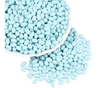 PONABEADIY 1 Box 500PCS Sky Blue Oval Rice Seed Beads with Round Holes Glass Pure colour Spacer Loose Imitation Rices Shape Bead Charm Bulk for Jewellery Making Necklaces Bracelets Diy Craft Supplies