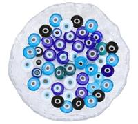 PONABEADIY 1 Box 50Pcs 10MM Evil Eye Lampwork Beads Flat Round Mini Disc Turkish Eyes Handmade Loose Charms Spacer Slice Bead Bulk for Jewellery Making Earrings Necklaces Bracelets DIY Crafts Supply