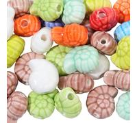 PONABEADIY 1 Box 50PCS Ceramic Conch Shell Beads with Holes Green Pink Blue Yellow Brown Assorted Porcelain Sea Snail Shaped Loose Bead Bulk for Jewellery Making Necklace Bracelet Diy Craft Supplies