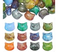 PONABEADIY 1 Box 50PCS Cute Cat Head Glass Beads with Hole Picasso Baking Paint Kawaii Vintage Cats Seed Pet Loose Spacer Bead Bulk for Jewellery Making Necklace Earrings Bracelet Diy Crafts Supply