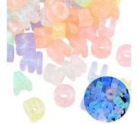 PONABEADIY 1 Box 50pcs Glow in the Dark Letter Beads 3D Luminous Transparent Acrylic Letters Glitter Powders Alphabet Loose Spacer Bead Bulk for Jewellery Making Necklaces Bracelets Diy Craft Supply