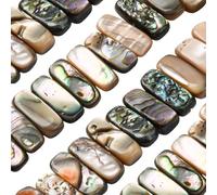 PONABEADIY 1 Box 59PCS Natural Paua Shell Beads Strand with Hole Summer Abalone Rectangle Hawaii Sea Ocean Beach Spacer Loose Bead Bulk for Jewellery Making Necklace Bracelet Earring Diy Craft Supply