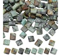 PONABEADIY 1 Box 5MM 140PCS Natural Turquoise Stone Beads Strands with 2-Hole Rectangle African Jasper Gemstone Loose Spacer Bead Bulk for Jewellery Making Bracelets Multi-Strand Connector Diy Crafts