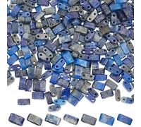 PONABEADIY 1 Box 5MM 280PCS Natural Lazuli Stone Beads Strands with Double 2-Hole Rectangle Blue Gemstone Loose Spacer Bead Bulk for Jewellery Making Bracelets Multi-Strand Connector Diy Crafts Supply