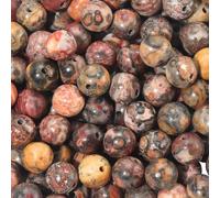 PONABEADIY 1 Box 6.5MM 120PCS Red Natural Leopard Skin Jasper Beads with Holes Sea Sediment Round Gemstone Polished Spacer Bead for Jewellery Making Earrings Bracelets Necklaces DIY Crafts Supplies