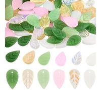 PONABEADIY 1 Box 6 Colours 120PCS Leaf Charms Beads with Hole Handmade Lampwork Leaves Glass Leave Plant Pendants Ornament Loose Spacer Bead for Jewellery Making Bracelets Necklace Decor Diy Crafts