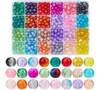PONABEADIY 1 Box 600PCS 8MM Crackle Glass Beads with Holes Round Mixed colour Assorted Crack Shiny Smooth Spacer Looses Bead Bulk for Jewellery Making Necklaces Bracelets Earrings Diy Crafts Supplies