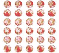 PONABEADIY 1 Box 60pcs 15mm Red Printed Silicone Beads round Flower Print Focal Rubber Petal Pattern Floral Chunky Loose Spacer bead Charm Bulk for Jewellery Making Keychain Decoration Diy Craft