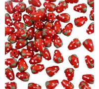 PONABEADIY 1 Box 60PCS 3D Handmade Strawberry Glass Beads with Hole Lampwork Red Fruit Theme Cute Food Crystal Charms Loose Spacer Bead for Jewellery Making Necklaces Earrings Diy Art Craft Supply