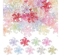 PONABEADIY 1 Box 60PCS Acrylic Flowers Beads Plastic Transparent Large Iris Lily Flower Shaped Floral Spacer Bead Caps Charms Bulk for Jewellery Making Bracelets Necklaces Earrings Diy Craft Supply