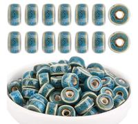 PONABEADIY 1 Box 64PCS Blue Large Hole Ceramic Beads Handmade Porcelain Big Holes Glazed Vintage Leopard Print Spacer Loose Bead Bulk for Jewellery Making Necklace Bracelets Earrings DIY Crafts Supply