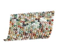 PONABEADIY 1 Box 652pcs 4 Strands Indian Agate Round Beads colourful Gemstone Mixed colour Polished Moss Spacer Loose Stone Rondelle Bead Strand for Jewellery Making Bracelet Necklace Diy Craft Supply