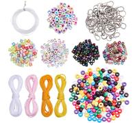 PONABEADIY 1 Box 690pcs Plastic Pony Bead Kits with Cord Opaque Acrylic Square Letter Round Rainbow Kandi Loose Spacer Beads Sets Charm Bulk for Jewellery Making Keychain Bracelets Diy Craft Supply