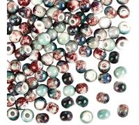 PONABEADIY 1 Box 6MM 120PCS Round Ceramic Beads with Hole Handmade Procelain Water Ink Colored Bright Glazed Smooth Loose Spacer Bead Bulk for Jewellery Making Bracelets Necklaces Diy Crafts Supply