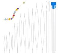 PONABEADIY 1 Box 7 Sizes 28PCS Big Eye Beading Needles with Long Straight Sewing Threads Carbon Steel Silver Crochet Twist Needle Tool Bead Kits for Jewellery Making Seed Beads Embroideries Diy Crafts