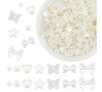 PONABEADIY 1 Box 7 Styles 700PCS Pearl Beads Kit with Hole Floral White ABS Plastic Cute Heart Star Round Bow Assorted Kawaii Loose Bead Bulk for Jewellery Making Bracelets Phone Chains Keychains DIY