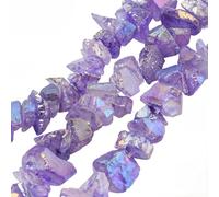 PONABEADIY 1 Box 71PCS Natural Purple Quartz Beads Strand with Hole Electroplated Gemstone Irregular Shaped Chip Rock Stone Spacer Bead for Jewellery Making Energy Power Crystal Chakra Reiki DIY Craft