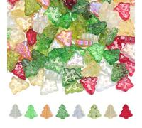 PONABEADIY 1 Box 8 Colors 112PCS Christmas Trees Glass Beads Tree Shaped Bead Bulk Transparent Crystal Xmas Winter Glitter Sparkle Loose Spacer Beads for Jewellery Making Decor DIY Crafts Accessorie