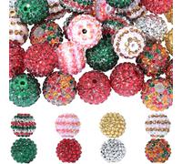 PONABEADIY 1 Box 8 Colors 40PCS Christmas Acrylic Beads with Hole Chunky Bubble Resin Rhinestone Round Sparkle BubblegumSpacer Bead for Jewellery Making Bracelets Keychains Beadable Pens Diy Crafts