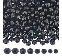 PONABEADIY 1 Box 8 Strands 4 Styles Black Glass Beads with Hole Rondelle Opaque Solid Crystal Assorted Flat Round Abacus Loose Spacer Bead for Jewellery Making Bracelets Necklace Diy Crafts Supply