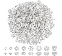 PONABEADIY 1 Box 8 Styles 400PCS Silver Spacer Beads with Hole Brass Alloy Assorted Metal Round Abacus Daisy Rondelle Spacers Loose Bead Bulk for Jewellery Making Bracelets Necklace Earrings DIY Craft