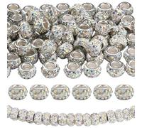 PONABEADIY 1 Box 80PCS AB colour European Rhinestone Large Hole Spacer Beads with Silver Plated Brass Cores Charm Diamond Crystal Rondelle Bead Bulk for Jewellery Making Bracelets Diy Craft Supplies