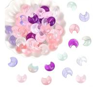 PONABEADIY 1 Box 80pcs Glass Moon Beads Transparent Cute Baking Paint Crystal Celestial Clear Painted Crescent Loose Spacer Bead Charm Bulk for Jewellery Making Necklaces Bracelets Diy Craft Supply