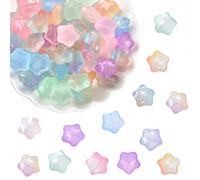 PONABEADIY 1 Box 80pcs Glass Star Beads Transparent Smooth Clear Crystal Cute Painted Flat Five Pointed Stars Loose Spacer Pony Bead Charm Bulk for Jewellery Making Necklaces Bracelet Diy Craft Supply