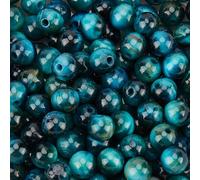 PONABEADIY 1 Box 8MM 120PCS Blue Tiger Eye Gemstone Beads with Hole Natural Round Stone Energy Dyed Smooth Loose Spacer Bead Bulk for Jewellery Making Earrings Bracelets Necklaces DIY Crafts Supply